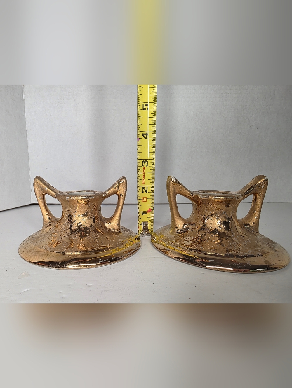 Dixon Art Studio 22k Weeping Gold Glazed Candle Holders 1950s Set of 2